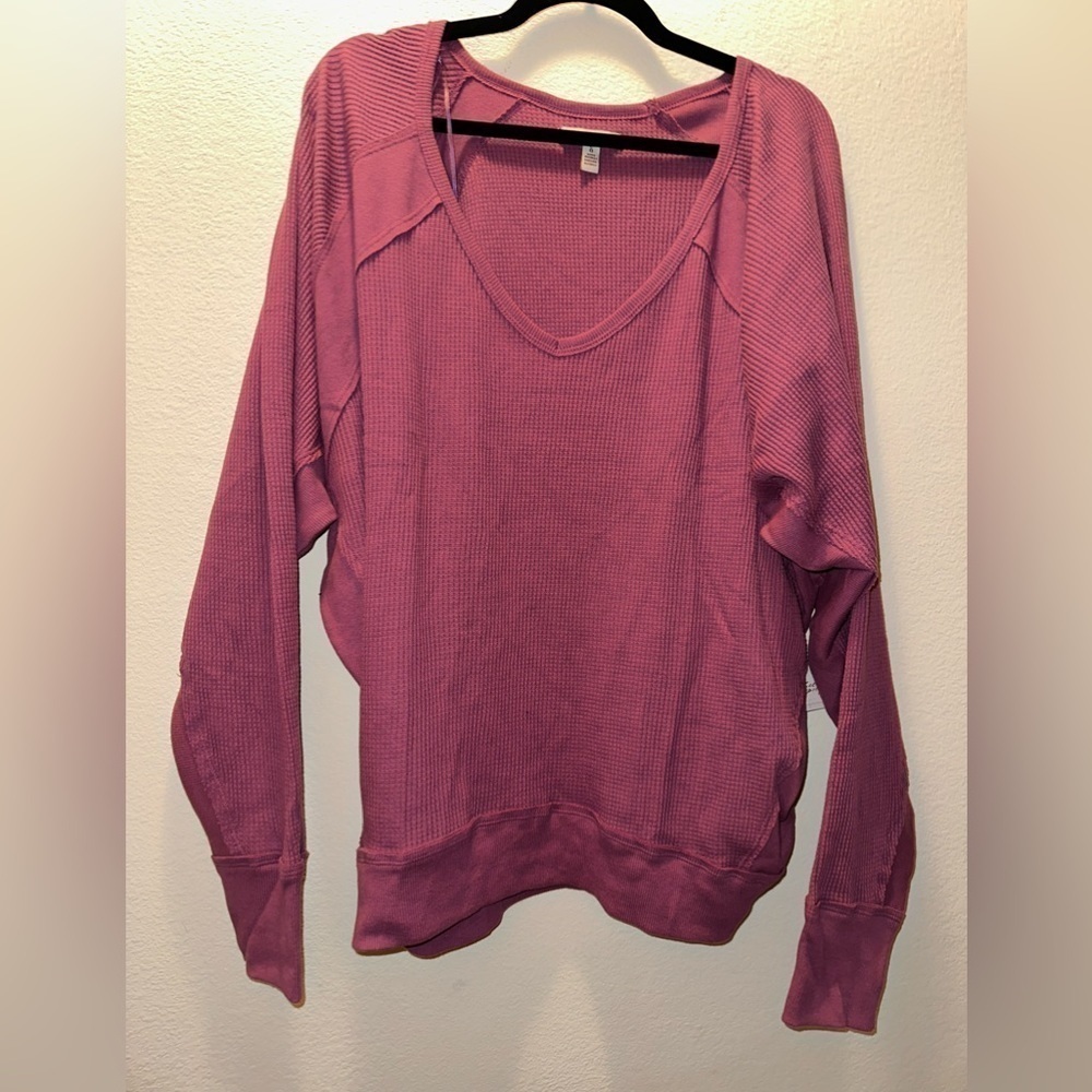 NWT free people waffle knit long sleeve oversized top L mulberry